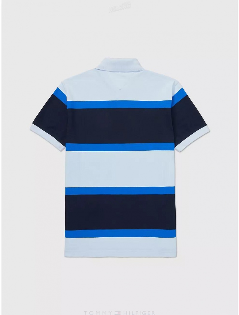 Tommy Hilfiger Regular Fit Rugby Stripe Polo Tops Breezy Blue | 1802-MKULF