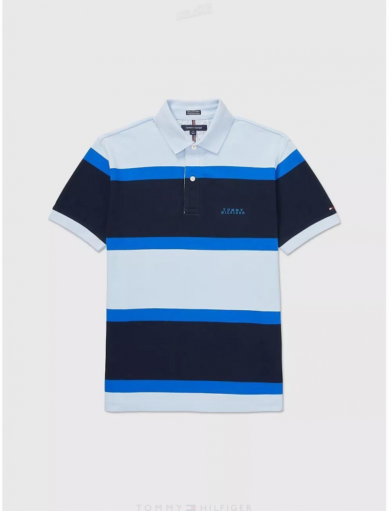 Tommy Hilfiger Regular Fit Rugby Stripe Polo Tops Breezy Blue | 1802-MKULF