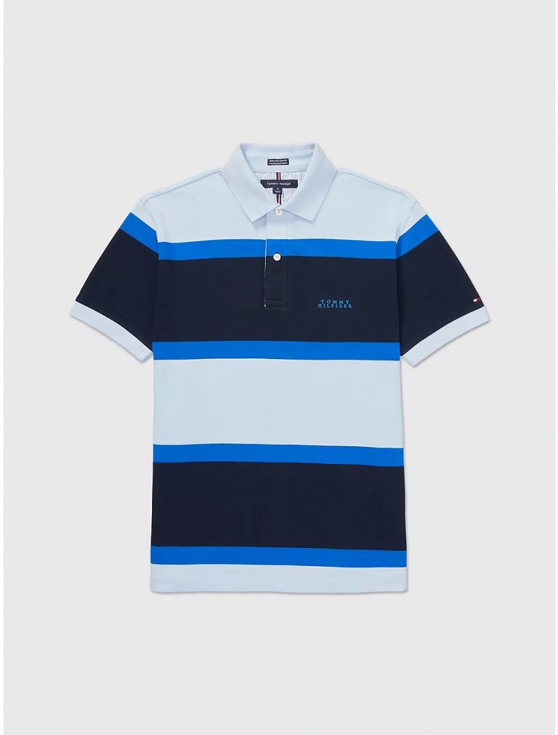 Tommy Hilfiger Regular Fit Rugby Stripe Polo Tops Breezy Blue | 1802-MKULF