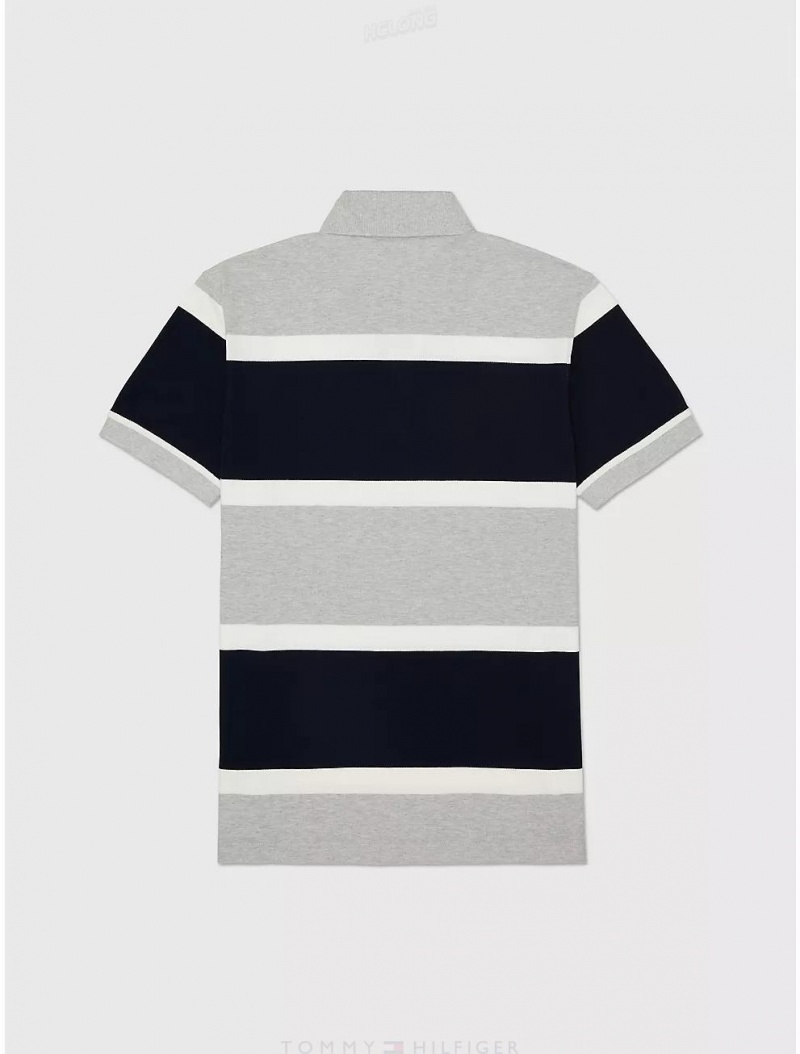 Tommy Hilfiger Regular Fit Rugby Stripe Polo Tops Grey Heather | 0564-UKZFR