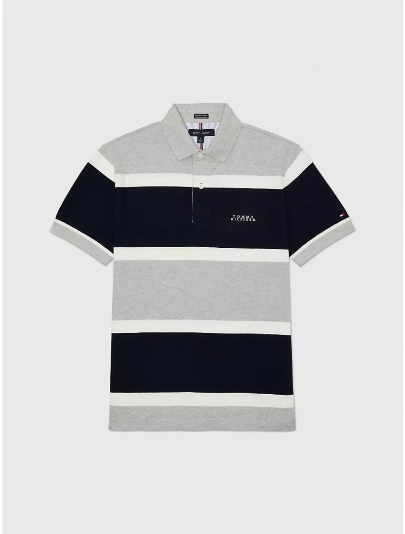 Tommy Hilfiger Regular Fit Rugby Stripe Polo Tops Grey Heather | 0564-UKZFR