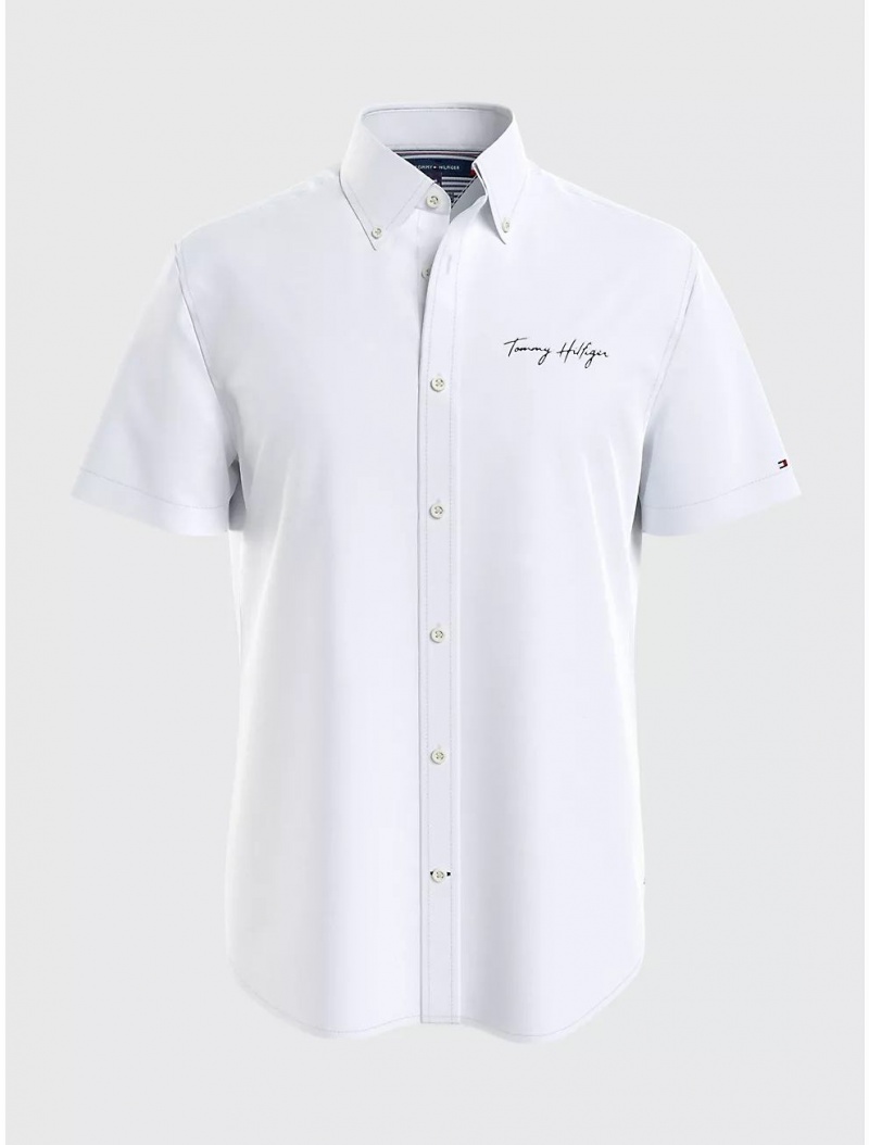 Tommy Hilfiger Regular Fit Script Logo Shirt Shirts Fresh White | 1534-VAOHC