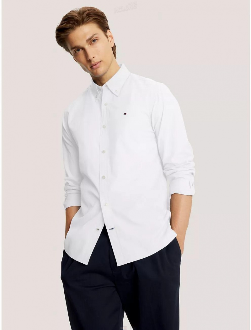 Tommy Hilfiger Regular Fit Solid Poplin Shirt Shirts Optic White | 9048-OHSIB