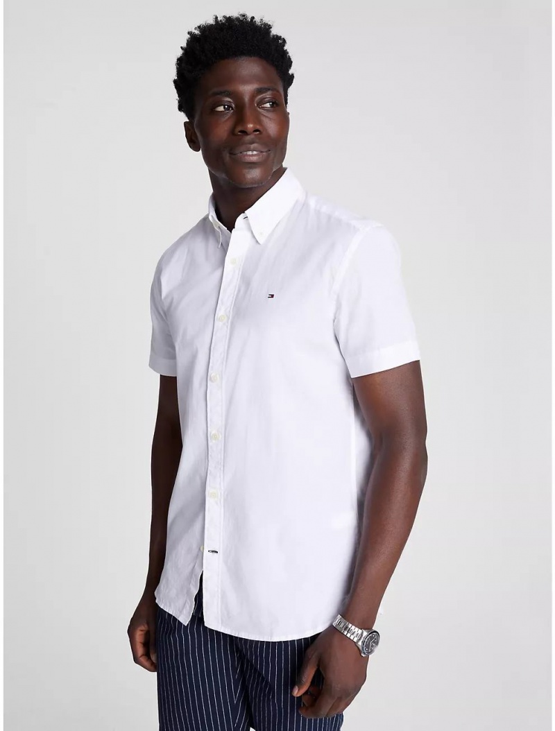 Tommy Hilfiger Regular Fit Solid Poplin Shirt Shirts Optic White | 9048-SAFZY