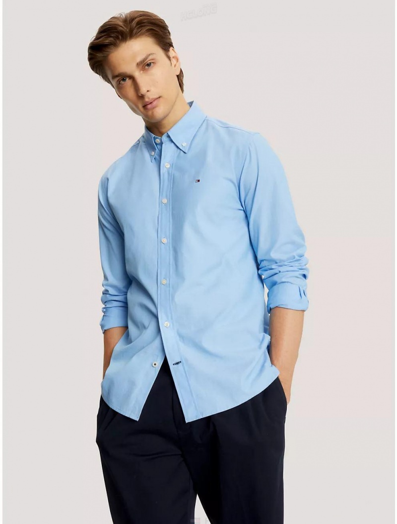 Tommy Hilfiger Regular Fit Solid Poplin Shirt Shirts Copenhagen Blue | 1208-ZDARG