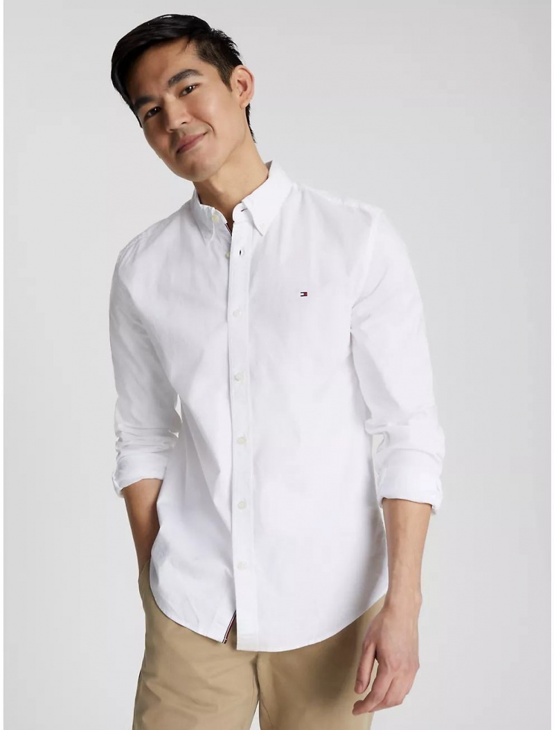 Tommy Hilfiger Regular Fit Solid Stretch Oxford Shirt Shirts Optic White | 7531-QPIHT