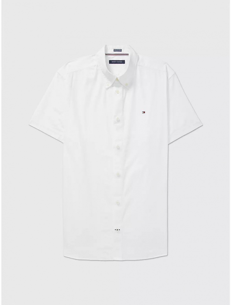 Tommy Hilfiger Regular Fit Stretch Short Sleeve Shirt Tops Optic White TH | 4763-PSIRD