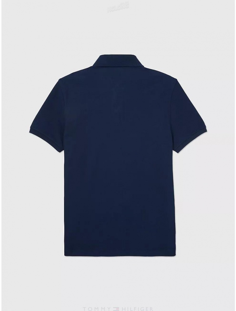 Tommy Hilfiger Regular Fit Stripe Performance Polo Tops Carbon Navy | 3612-BSQPU