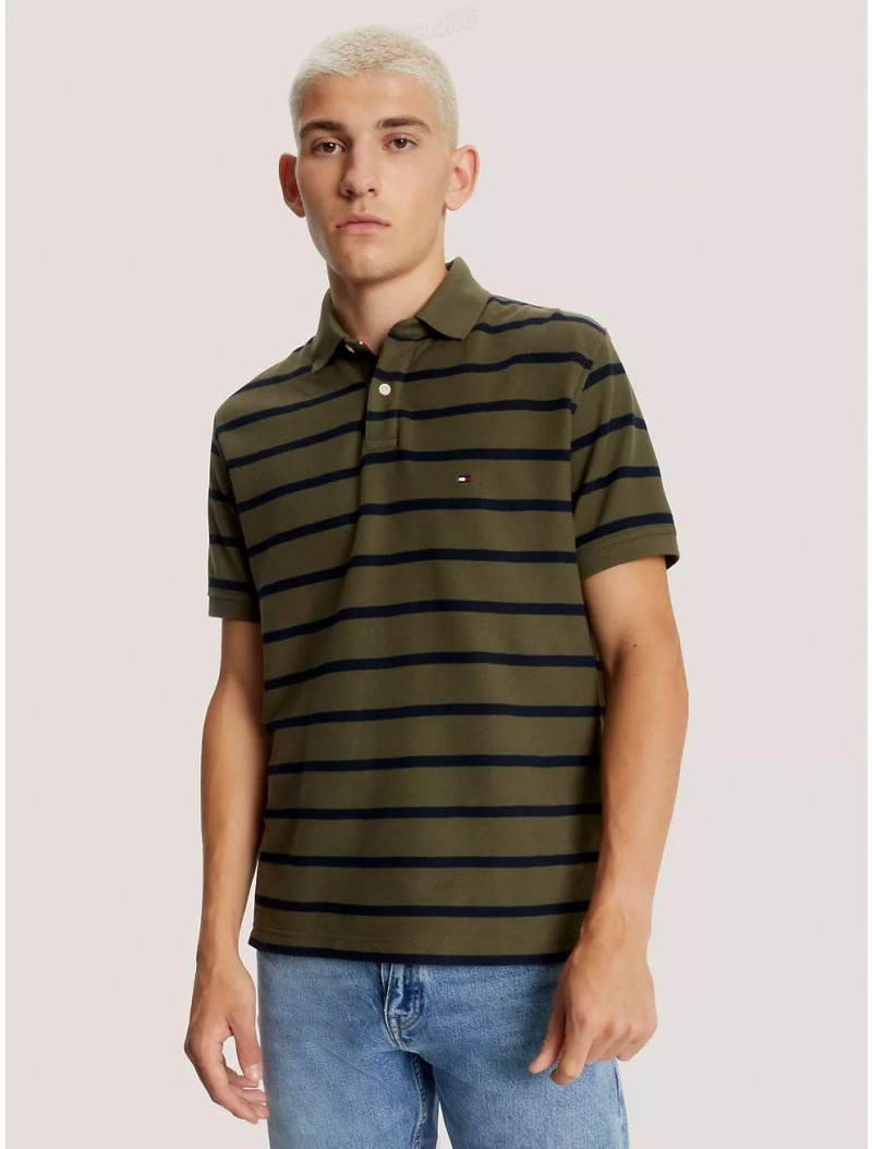 Tommy Hilfiger Regular Fit Stripe Polo Polos Army Green | 1028-EMIYK