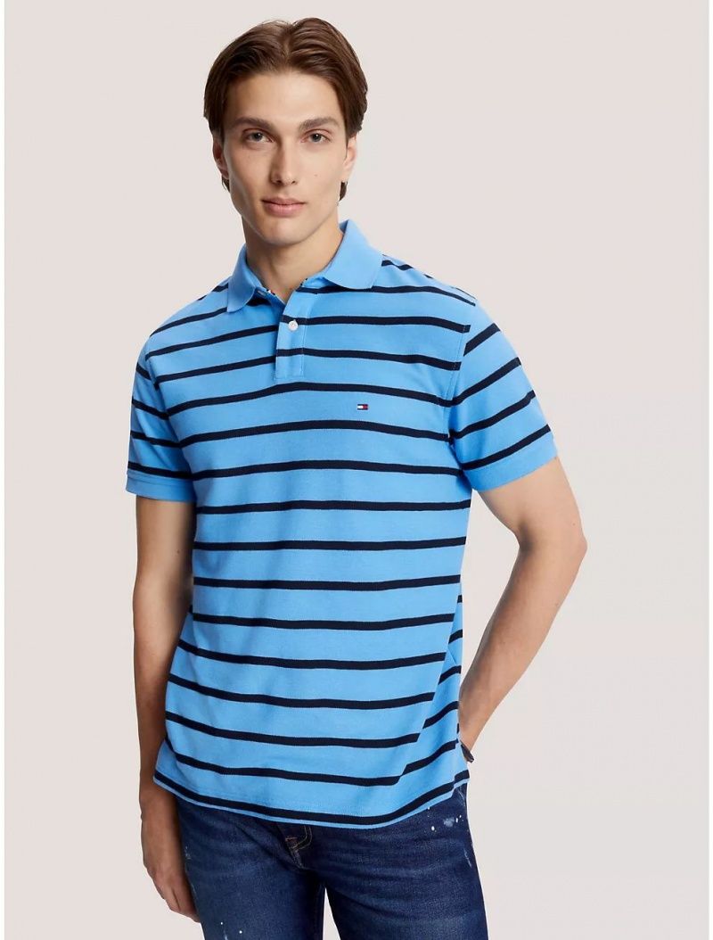 Tommy Hilfiger Regular Fit Stripe Polo Polos Copenhagen Blue | 7523-CHWQJ