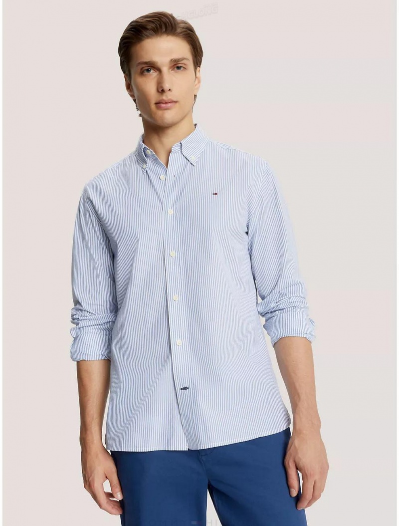 Tommy Hilfiger Regular Fit Stripe Poplin Shirt Shirts Brilliant Topaz | 6231-DBLKE