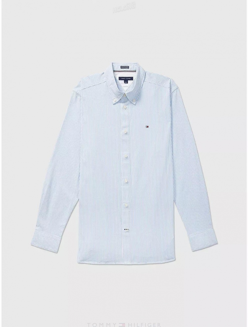 Tommy Hilfiger Regular Fit Stripe Stretch Shirt Tops Copenhagen Blue | 0284-WLKQM