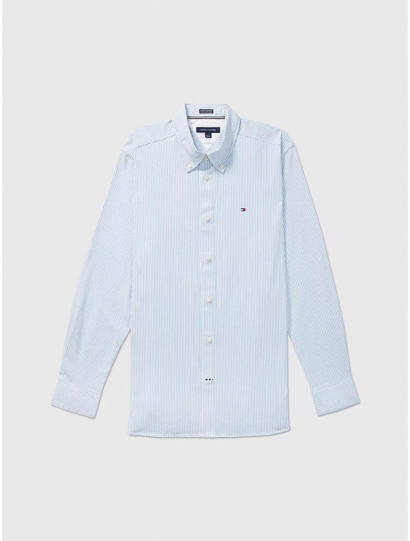 Tommy Hilfiger Regular Fit Stripe Stretch Shirt Tops Copenhagen Blue | 0284-WLKQM