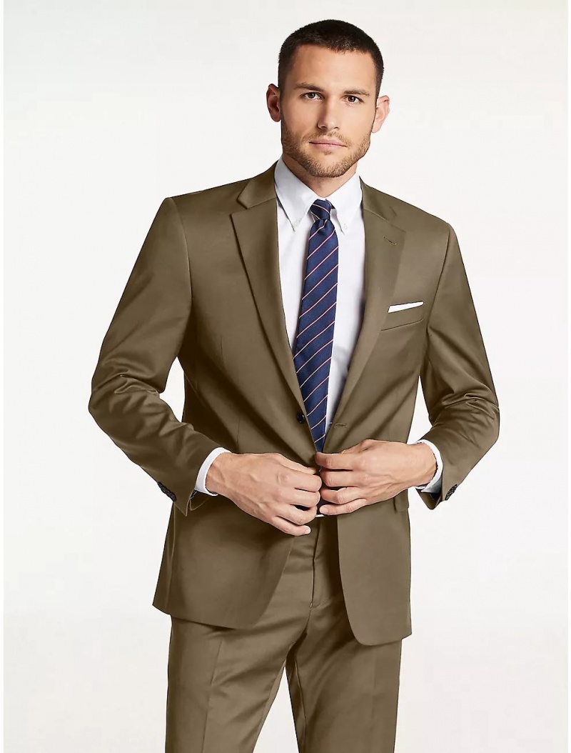 Tommy Hilfiger Regular Fit Tan Sharkskin Blazer Suits & Blazers Tan Sharkskin | 2679-HQRTN