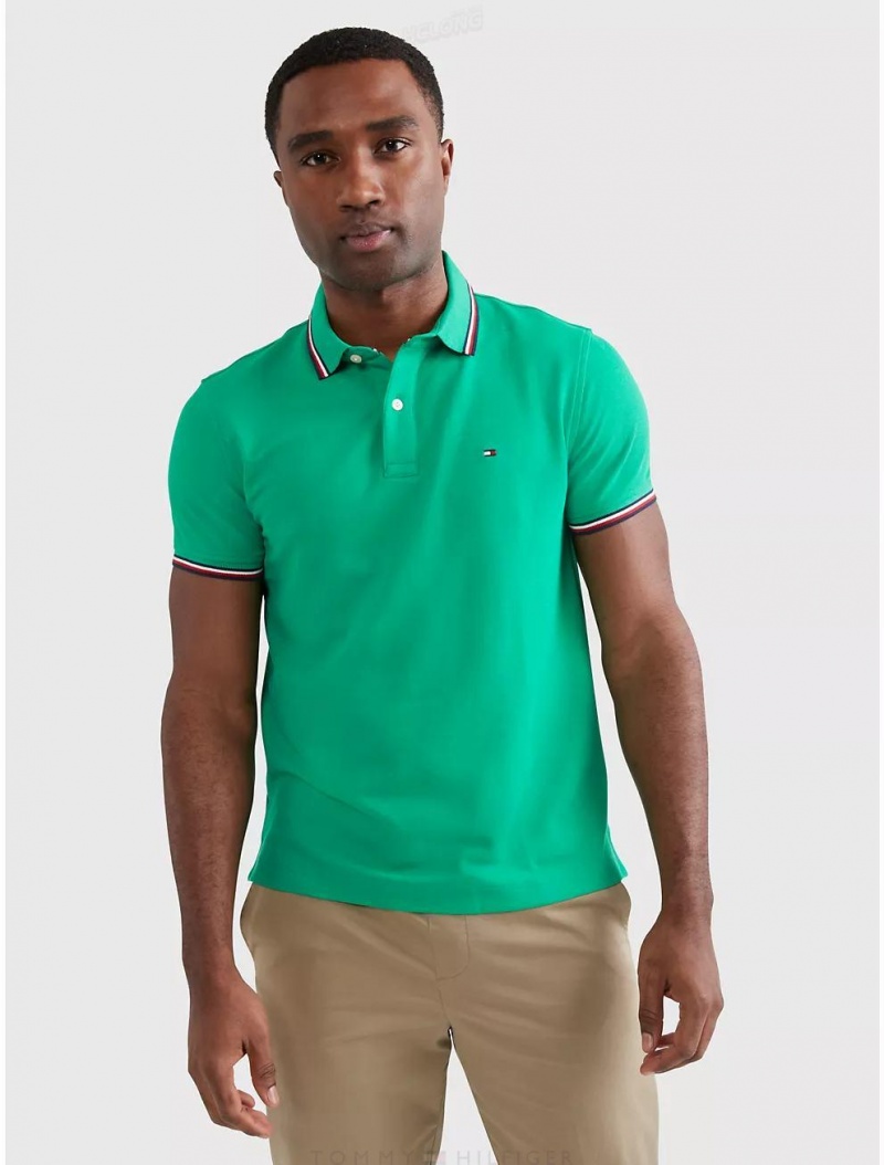 Tommy Hilfiger Regular Fit Tipped Polo Polos Green Treasure | 9643-MBANU