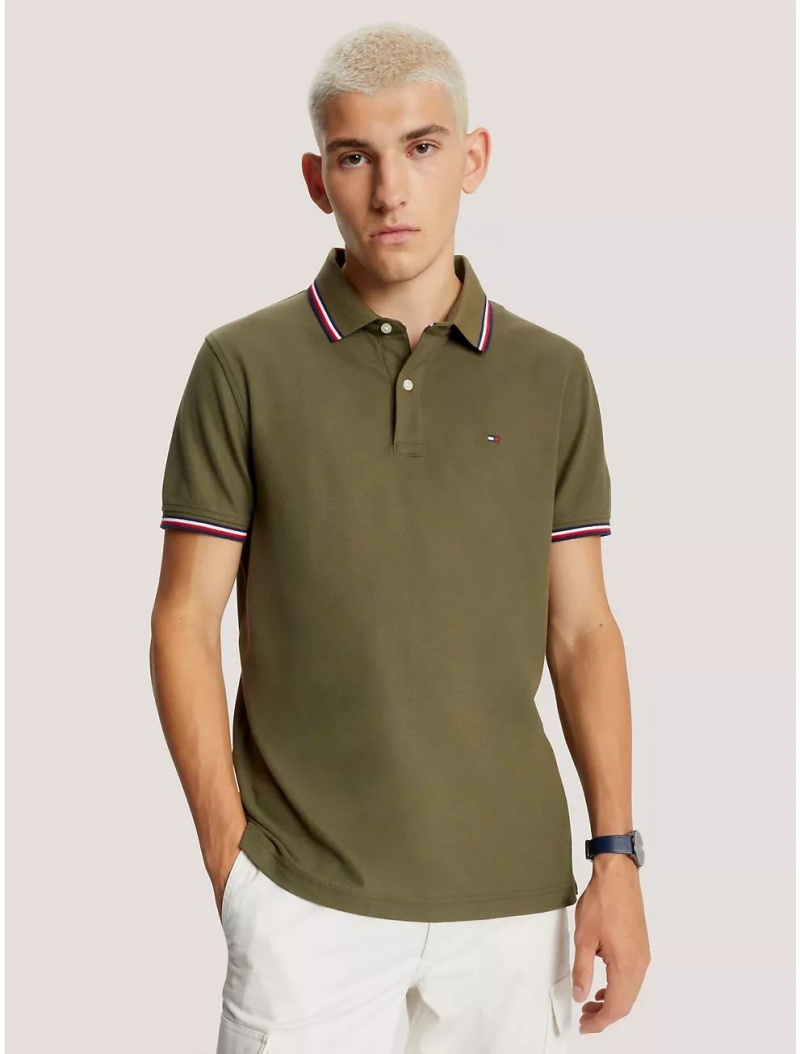 Tommy Hilfiger Regular Fit Tipped Polo Polos Army Green | 3094-DGZLU