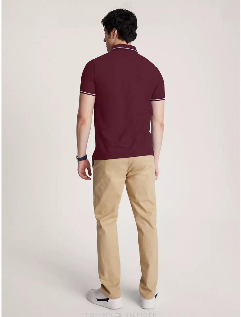 Tommy Hilfiger Regular Fit Tipped Polo Polos Dark Cabernet | 8576-OJFGN