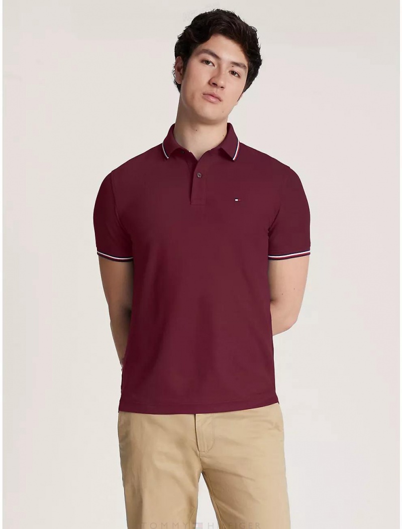 Tommy Hilfiger Regular Fit Tipped Polo Polos Dark Cabernet | 8576-OJFGN