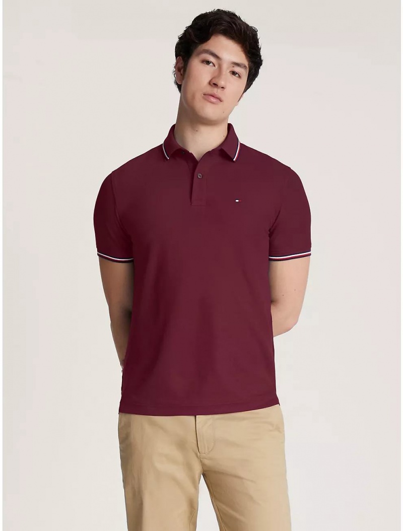 Tommy Hilfiger Regular Fit Tipped Polo Polos Dark Cabernet | 8576-OJFGN