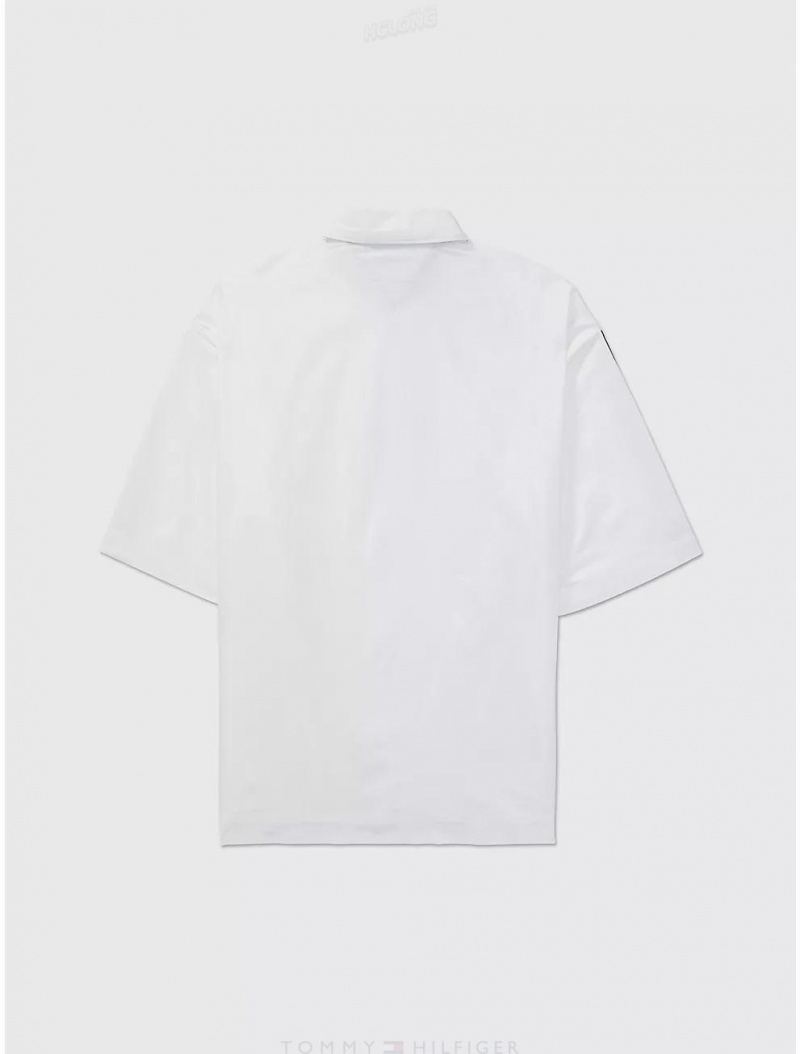 Tommy Hilfiger Relaxed Fit Contrast Tape Shirt Tops Fresh White | 8126-GJQZK