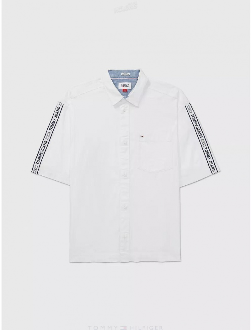 Tommy Hilfiger Relaxed Fit Contrast Tape Shirt Tops Fresh White | 8126-GJQZK