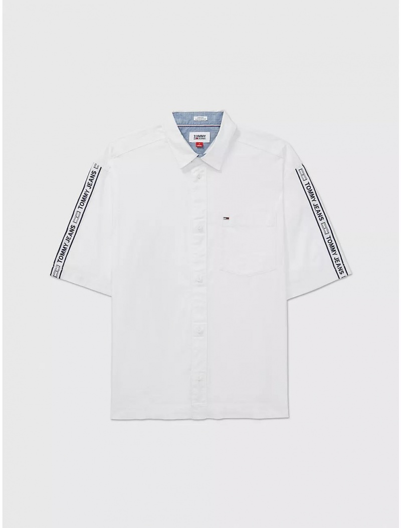 Tommy Hilfiger Relaxed Fit Contrast Tape Shirt Tops Fresh White | 8126-GJQZK