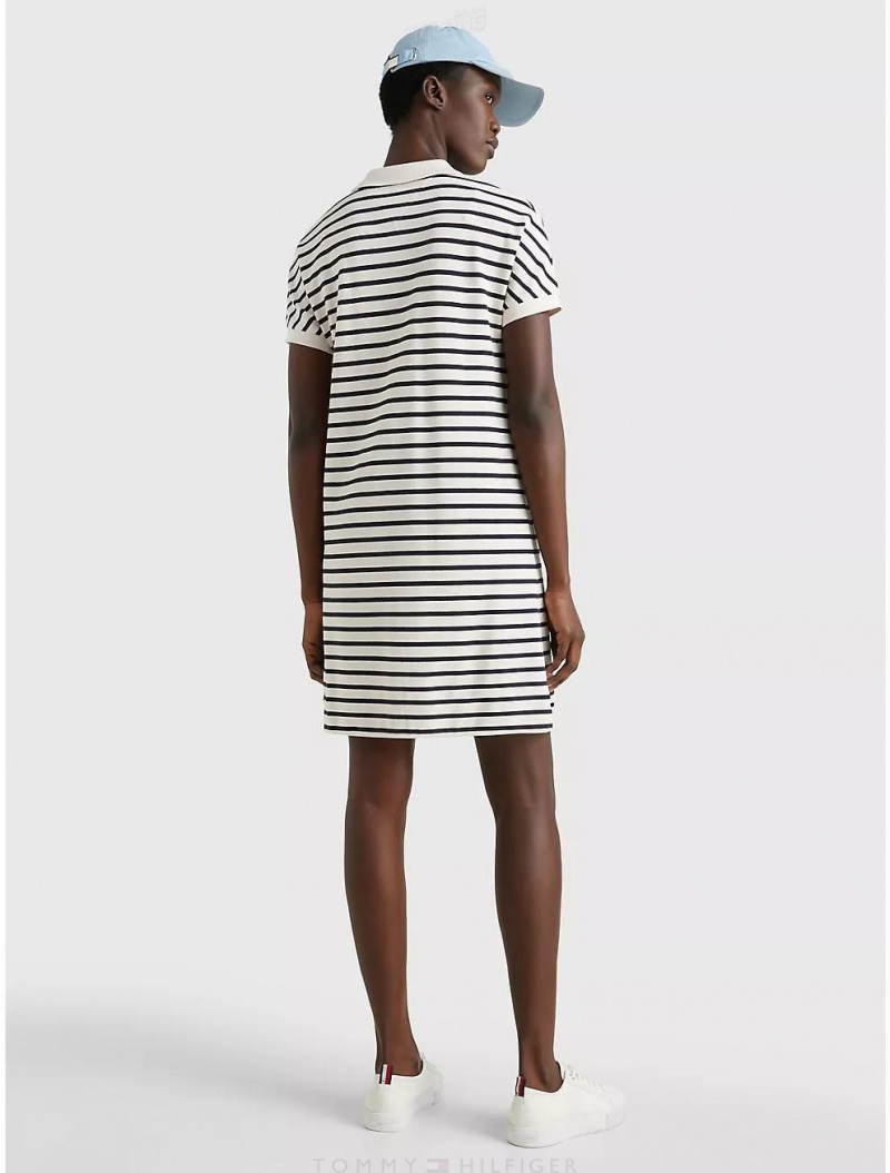 Tommy Hilfiger Relaxed Fit Stripe Polo Dress Dresses & Skirts Breton Stripe/White/Desert Sky | 7063-PEFHY