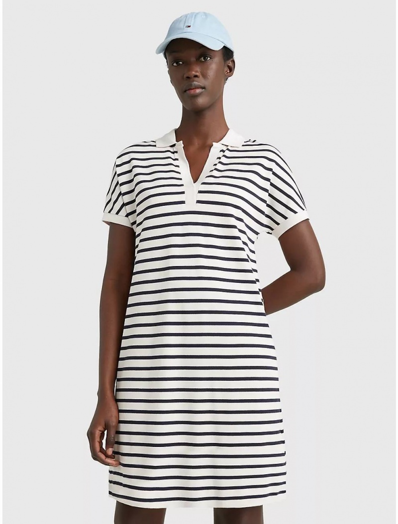 Tommy Hilfiger Relaxed Fit Stripe Polo Dress Dresses & Skirts Breton Stripe/White/Desert Sky | 7063-PEFHY