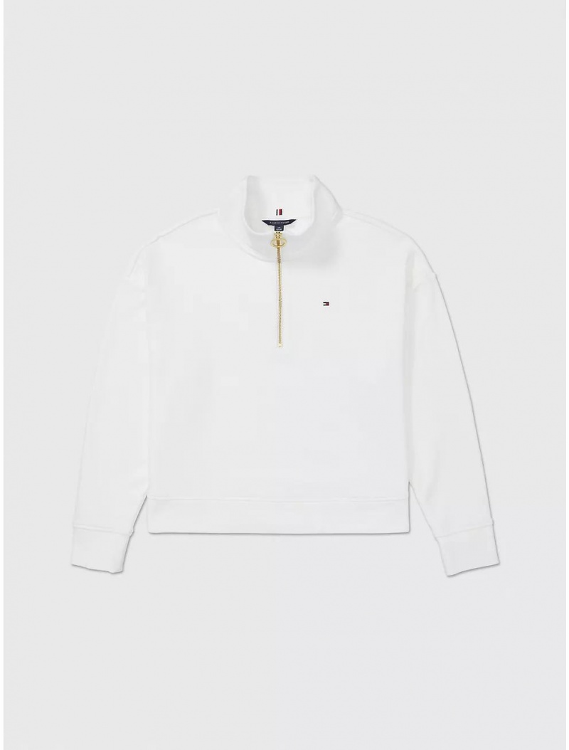 Tommy Hilfiger Relaxed Fit Zip Sweatshirt Tops Optic White TH | 8105-CSFUD