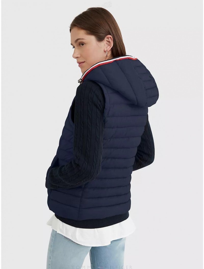 Tommy Hilfiger Removable Hood Puffer Vest Jackets Desert Sky | 4037-QLVDX