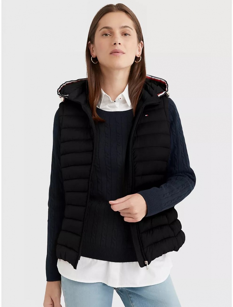 Tommy Hilfiger Removable Hood Puffer Vest Jackets Dark Sable | 2375-MWTYV