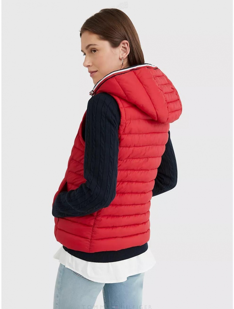 Tommy Hilfiger Removable Hood Puffer Vest Jackets Primary Red | 1342-EXRJS