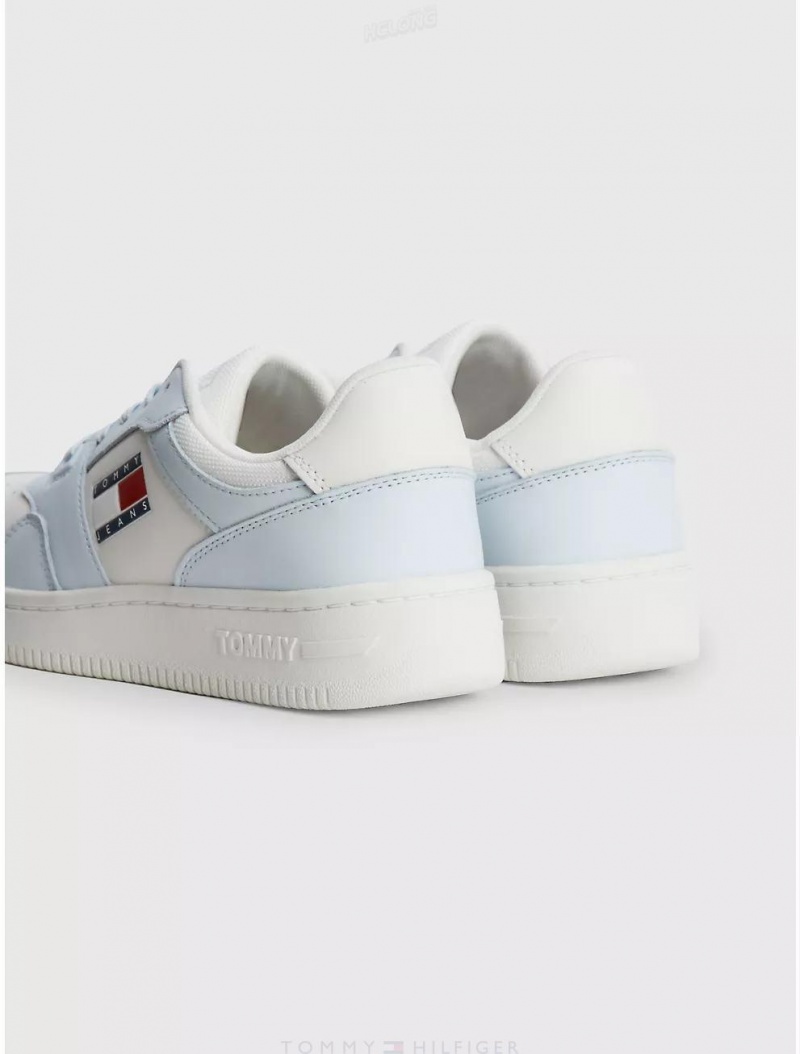 Tommy Hilfiger Retro Leather Sneaker Shoes Shimmering Blue / Ecru | 5971-NSCYW