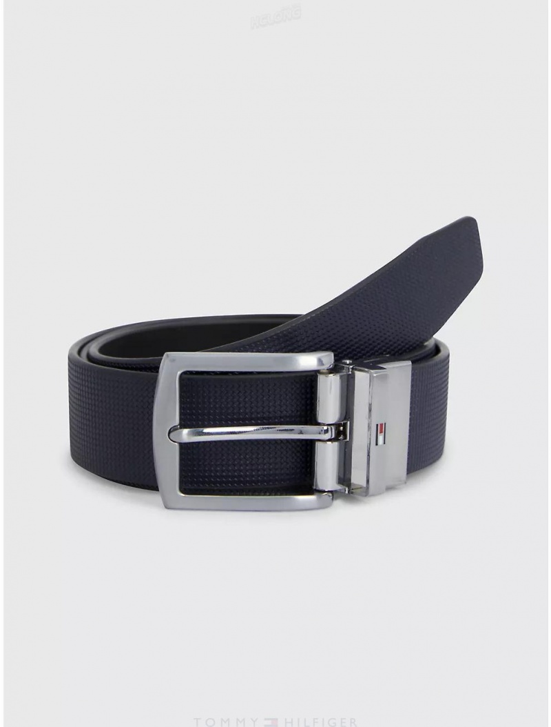 Tommy Hilfiger Reversible Leather Belt Belts Space Blue/Black | 3167-DJXEI