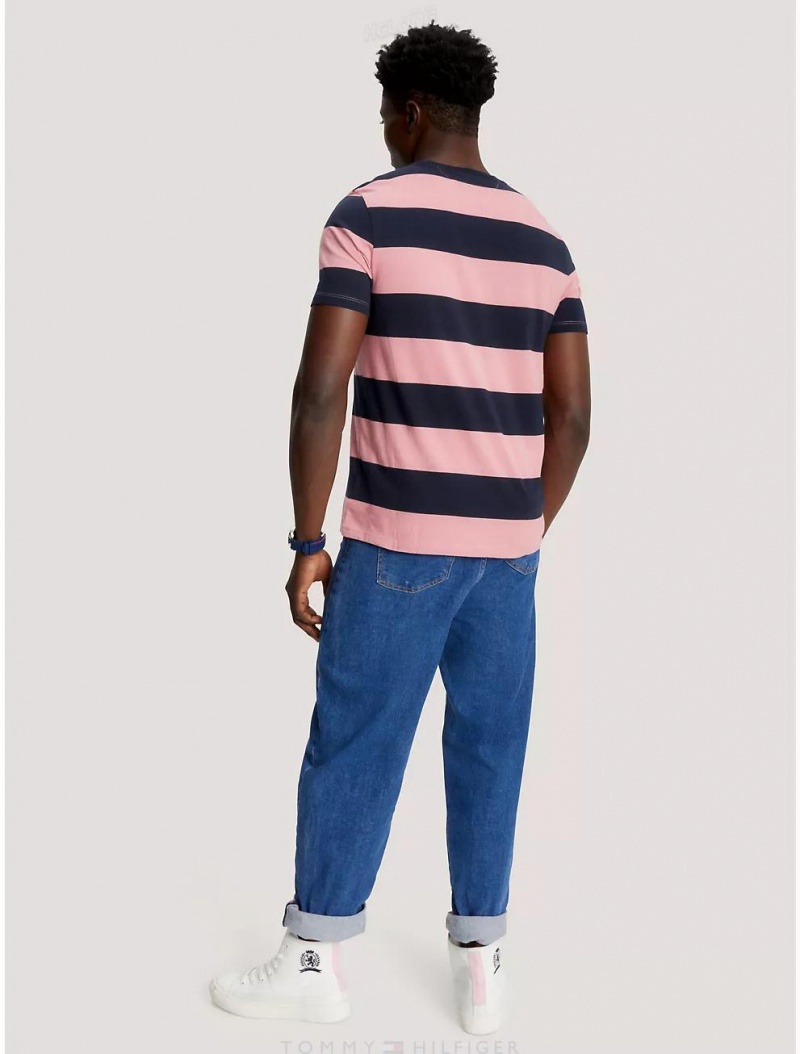 Tommy Hilfiger Rugby Stripe T-Shirt T-Shirts Pink Blossom | 2143-QCNJS