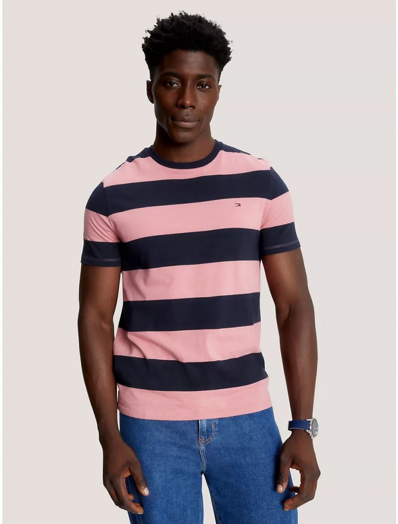 Tommy Hilfiger Rugby Stripe T-Shirt T-Shirts Pink Blossom | 2143-QCNJS