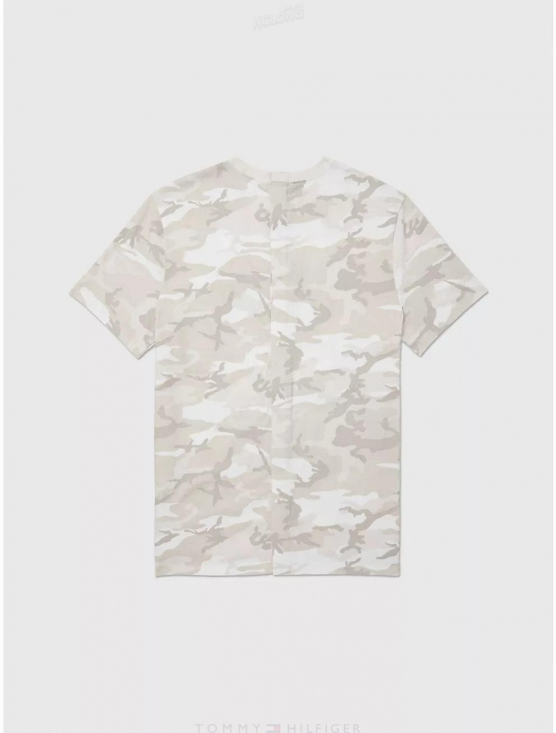 Tommy Hilfiger Seated Fit Camo T-Shirt Tops Alabaster | 7382-JEIDY