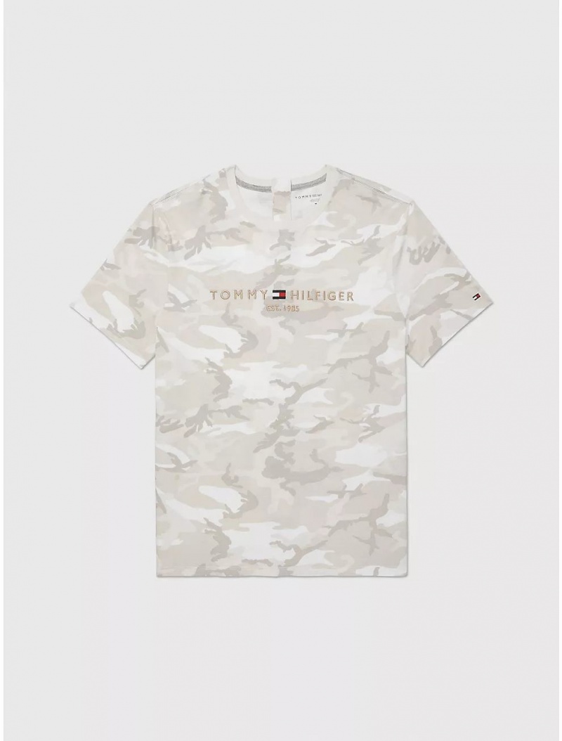 Tommy Hilfiger Seated Fit Camo T-Shirt Tops Alabaster | 7382-JEIDY