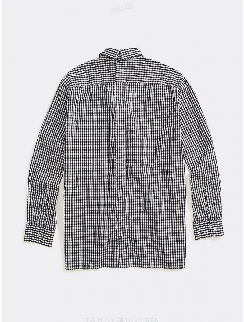 Tommy Hilfiger Seated Fit Check Shirt Tops Sky Captain | 0512-KJNAM