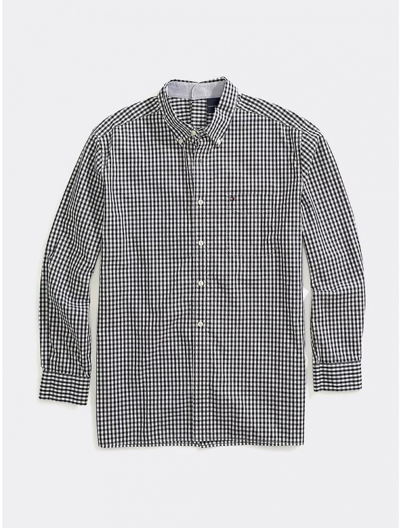 Tommy Hilfiger Seated Fit Check Shirt Tops Sky Captain | 0512-KJNAM