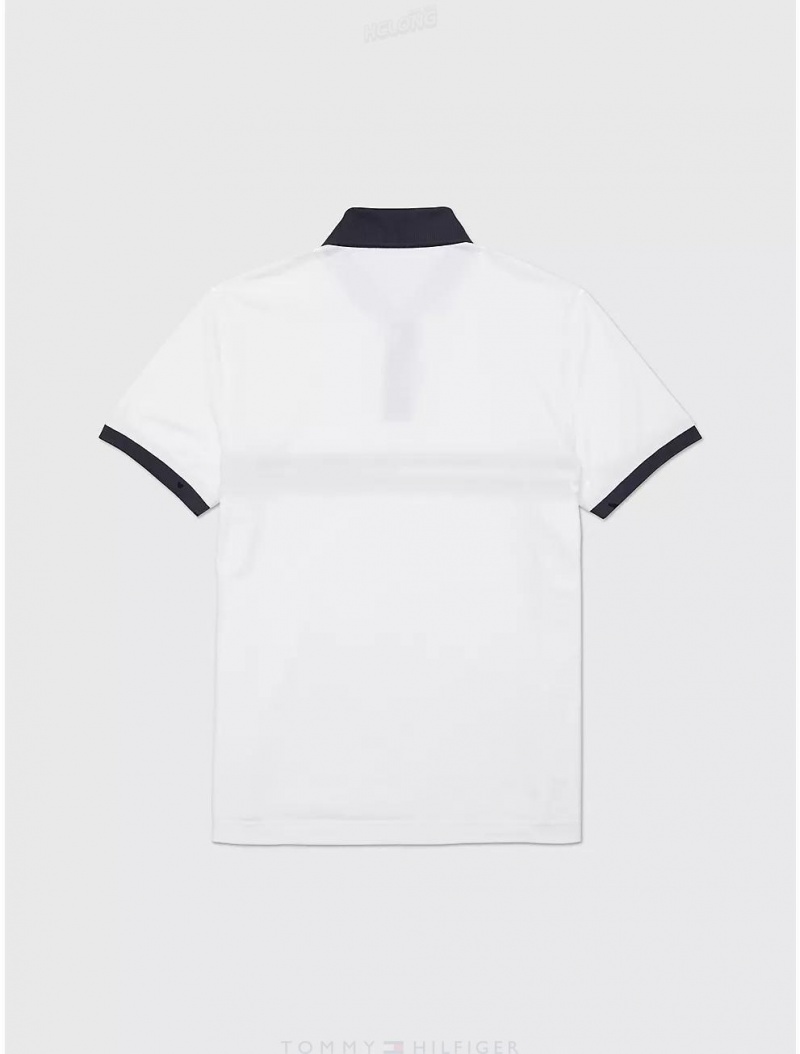 Tommy Hilfiger Seated Fit Logo Stripe Polo Tops Fresh White | 4895-IVPXU