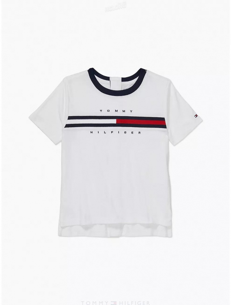 Tommy Hilfiger Seated Fit Logo Stripe T-Shirt Tops Optic White | 4268-NFMPU