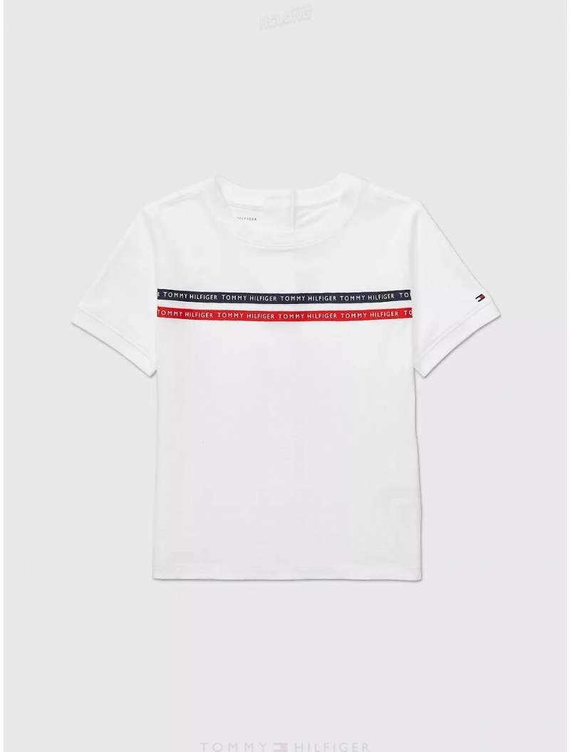 Tommy Hilfiger Seated Fit Logo Tape T-Shirt Tops Fresh White | 5086-ZODVE