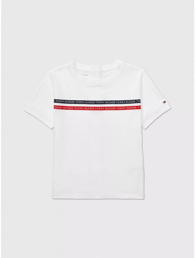 Tommy Hilfiger Seated Fit Logo Tape T-Shirt Tops Fresh White | 5086-ZODVE