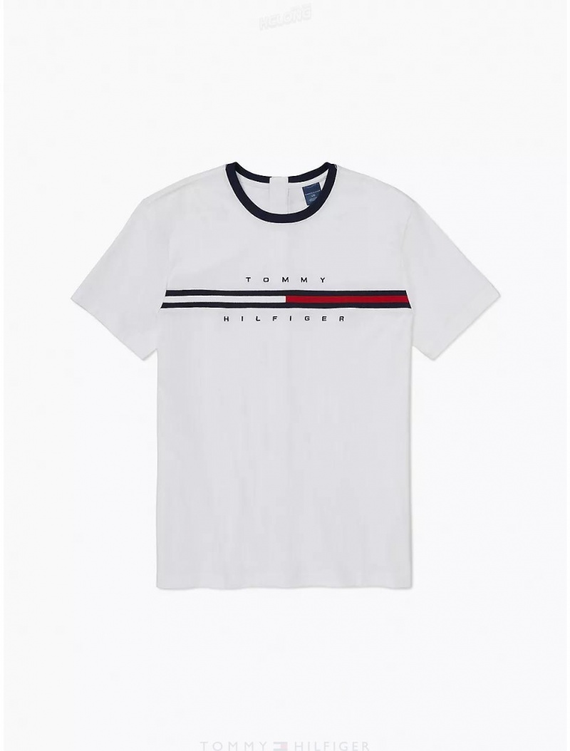 Tommy Hilfiger Seated Fit Signature Stripe T-Shirt Tops Bright White | 3201-JCUNY