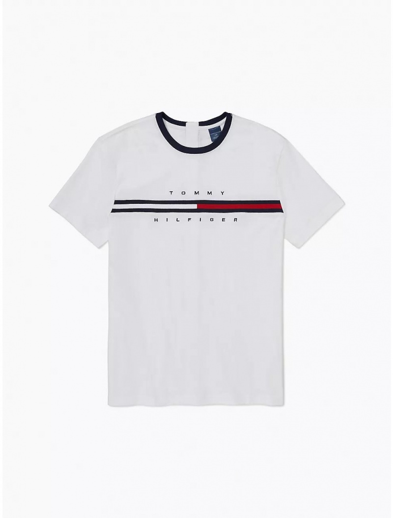 Tommy Hilfiger Seated Fit Signature Stripe T-Shirt Tops Bright White | 3201-JCUNY