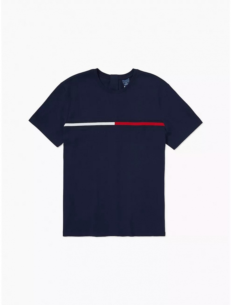 Tommy Hilfiger Seated Fit Signature Stripe T-Shirt Tops Sky Captain | 1062-FMJRK