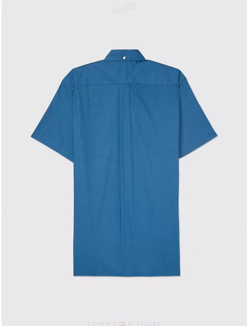 Tommy Hilfiger Seated Fit Solid Shirt Tops Alfalfa Blue | 6804-CQOZI