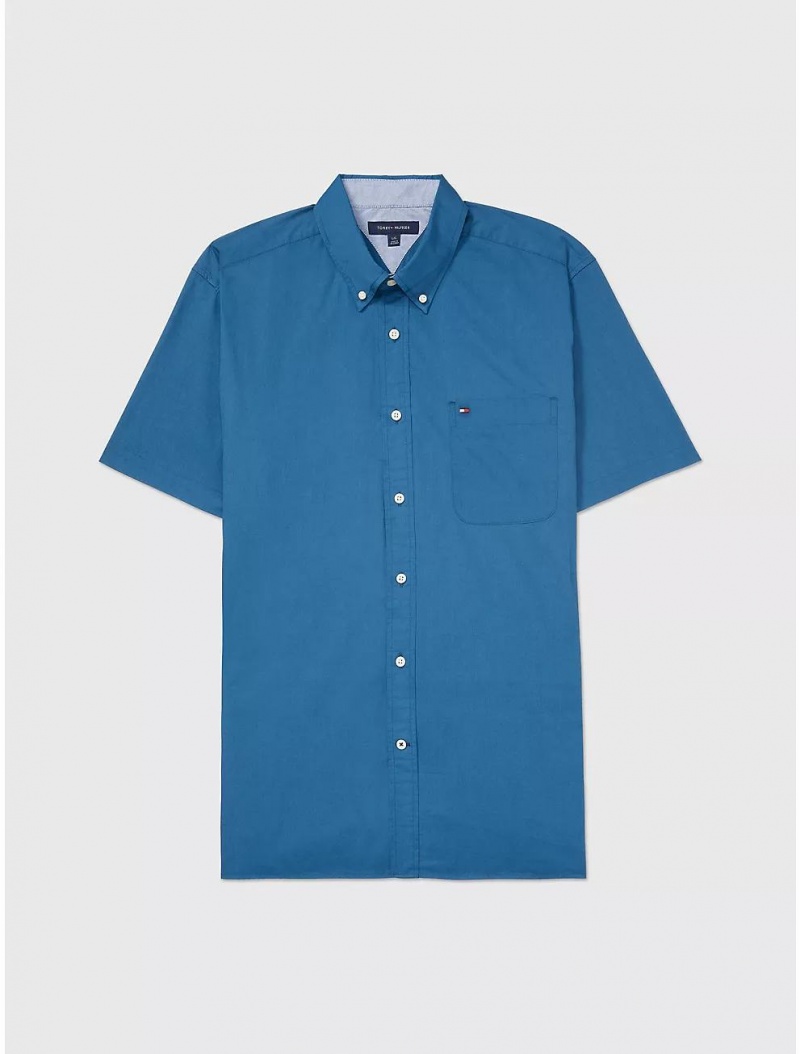 Tommy Hilfiger Seated Fit Solid Shirt Tops Alfalfa Blue | 6804-CQOZI