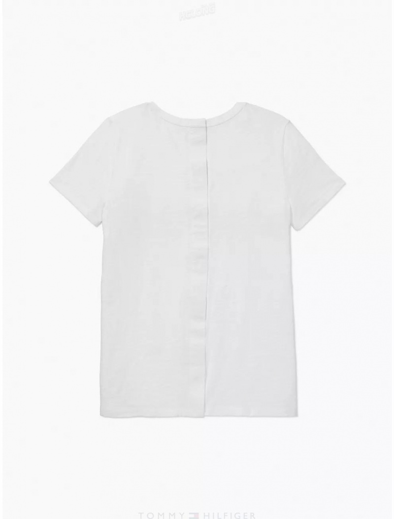 Tommy Hilfiger Seated Fit Stripe Signature T-Shirt Tops Bright White | 0713-PGZBS